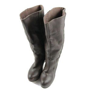 Ponti Womens Knee High Boots Brown Leather Round Toe Slip On Size 38